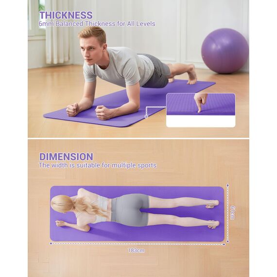 Good Nite Gymnastikmatte Yogamatte Fitnessmatte Rutschfest Trainingsmatte Sport Turn Matten Pilates Matte Bodenturnmatte Mit Tragegurt 183 x 61 x 0.6 cm (Lila)
