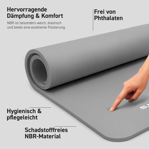 MSPORTS Gymnastikmatte Premium inkl. Tragegurt + Übungsposter + Workout App I Hautfreundliche Fitnessmatte 190 x 60 x 1,5 cm - Anthrazit - Phthalatfreie Yogamatte