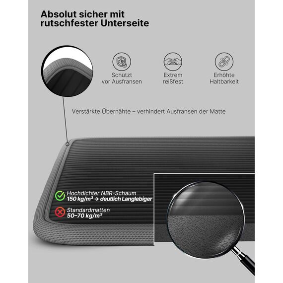 NEOLYMP extra dicke Fitnessmatte rutschfest inkl. Tragegurt & E-Book – Yogamatte, Gymnastikmatte, Sportmatte & Pilates Matte – Trainingsmatte für Zuhause, Studio & Outdoor (Grau 80 cm)