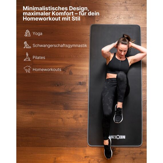 NEOLYMP extra dicke Fitnessmatte rutschfest inkl. Tragegurt & E-Book – Yogamatte, Gymnastikmatte, Sportmatte & Pilates Matte – Trainingsmatte für Zuhause, Studio & Outdoor (Grau 80 cm)
