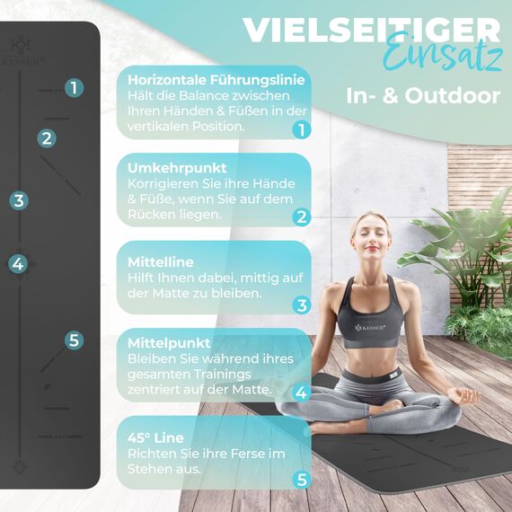 KESSER® Gymnastikmatte mit Tragegurt rutschfest TPE Yogamatte Gepolstert & rutschfest Fitnessmatte, 183 x 61 Trainingsmatte für Fitness Sportmatte, Pilates & Gymnastik + Tragegurt & Tasche, extradick