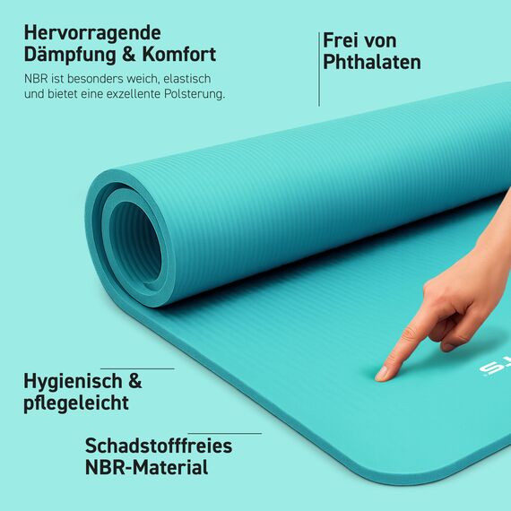 MSPORTS Gymnastikmatte Premium inkl. Tragegurt + Übungsposter + Workout App I Hautfreundliche Fitnessmatte 190 x 100 x 1,5 cm - Aquamarin - Phthalatfreie Yogamatte