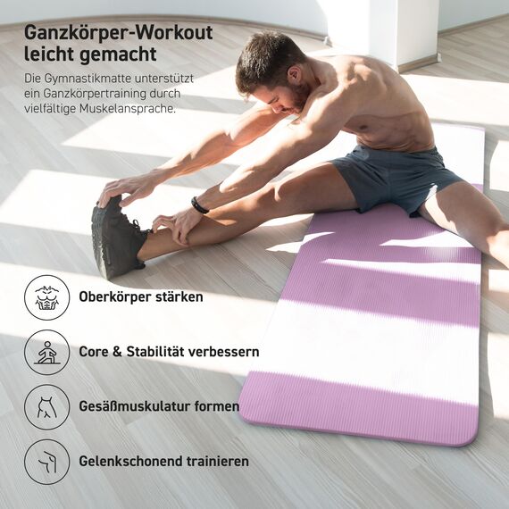 MSPORTS Gymnastikmatte Premium inkl. Tragegurt + Übungsposter + Workout App I Hautfreundliche Fitnessmatte 190 x 80 x 1,5 cm - Violett - Phthalatfreie Yogamatte