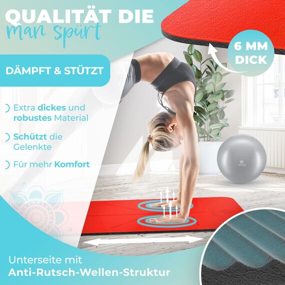 KESSER® Gymnastikmatte mit Tragegurt rutschfest TPE Yogamatte Gepolstert & rutschfest Fitnessmatte, 183 x 61 Trainingsmatte für Fitness Sportmatte, Pilates & Gymnastik + Tragegurt & Tasche, extradick