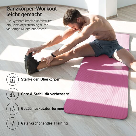 MSPORTS Gymnastikmatte Premium inkl. Tragegurt + Übungsposter + Workout App I Hautfreundliche Fitnessmatte 190 x 100 x 1,5 cm - Pastellpink - Phthalatfreie Yogamatte