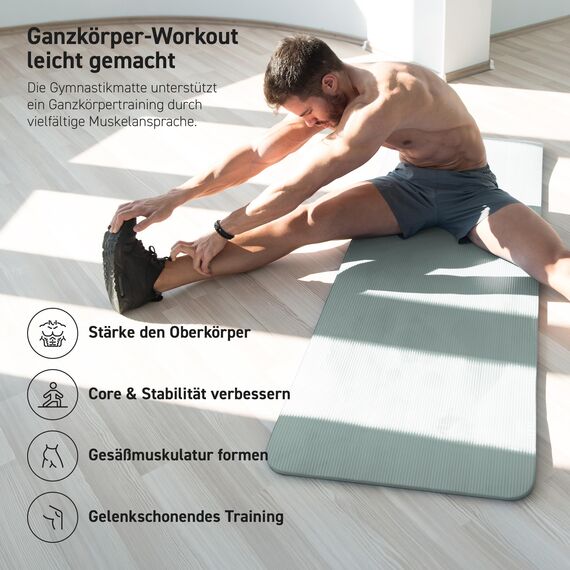 MSPORTS Gymnastikmatte Premium inkl. Tragegurt + Übungsposter + Workout App I Hautfreundliche Fitnessmatte 190 x 100 x 1,5 cm - Steingrau - Phthalatfreie Yogamatte