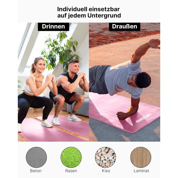 NEOLYMP extra dicke Fitnessmatte rutschfest inkl. Tragegurt & E-Book – Yogamatte, Gymnastikmatte, Sportmatte & Pilates Matte – Trainingsmatte für Zuhause, Studio & Outdoor (Rosa 61 cm)