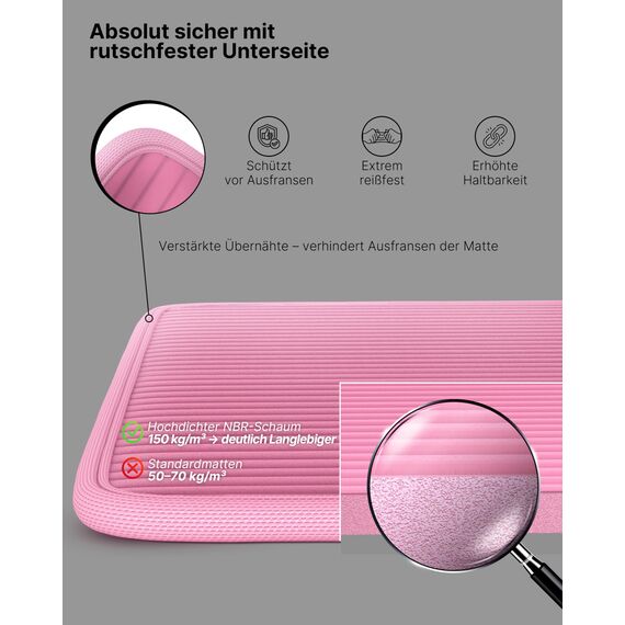 NEOLYMP extra dicke Fitnessmatte rutschfest inkl. Tragegurt & E-Book – Yogamatte, Gymnastikmatte, Sportmatte & Pilates Matte – Trainingsmatte für Zuhause, Studio & Outdoor (rosa 80 cm)