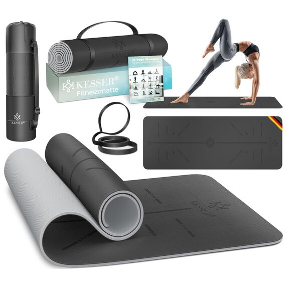 KESSER® Gymnastikmatte mit Tragegurt rutschfest TPE Yogamatte Gepolstert & rutschfest Fitnessmatte, 183 x 61 Trainingsmatte für Fitness Sportmatte, Pilates & Gymnastik + Tragegurt & Tasche, extradick