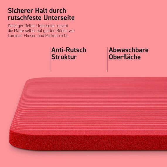 MSPORTS Gymnastikmatte Premium inkl. Tragegurt + Übungsposter + Workout App I Hautfreundliche Fitnessmatte 190 x 60 x 1,0 cm - Rubinrot - Phthalatfreie Yogamatte