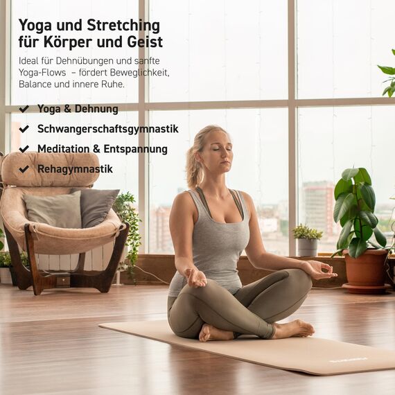 MSPORTS Gymnastikmatte Premium inkl. Tragegurt + Übungsposter + Workout App I Hautfreundliche Fitnessmatte 190 x 80 x 1,5 cm - Beige-Caramel - Phthalatfreie Yogamatte