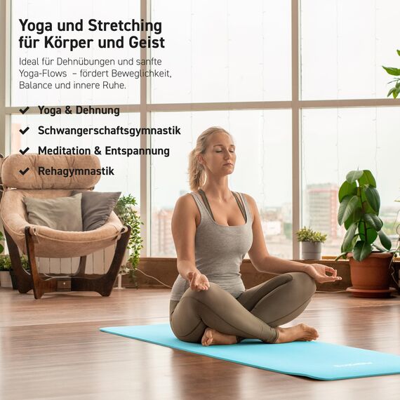 MSPORTS Gymnastikmatte Premium inkl. Tragegurt + Übungsposter + Workout App I Hautfreundliche Fitnessmatte 190 x 100 x 1,5 cm - Aquamarin - Phthalatfreie Yogamatte