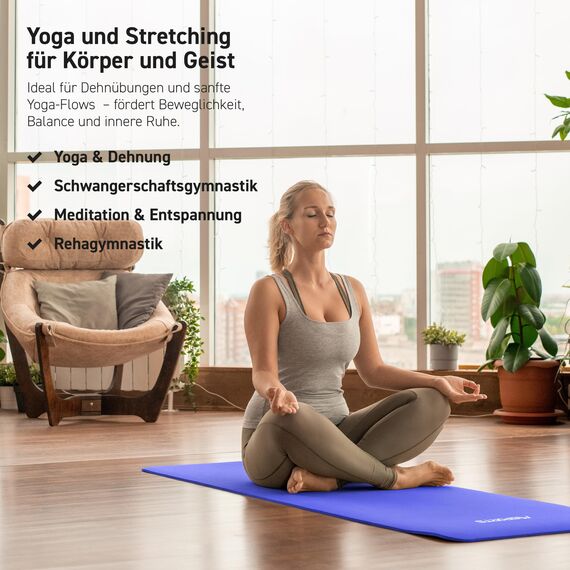 MSPORTS Gymnastikmatte Premium I Yoga Matte rutschfest und extra dick - inkl. Tragegurt + Übungsposter + Workout App I Hautfreundliche Sportmatte - 190x60x1,5 cm - Königsblau - Fitnessmatte, Yogamatte