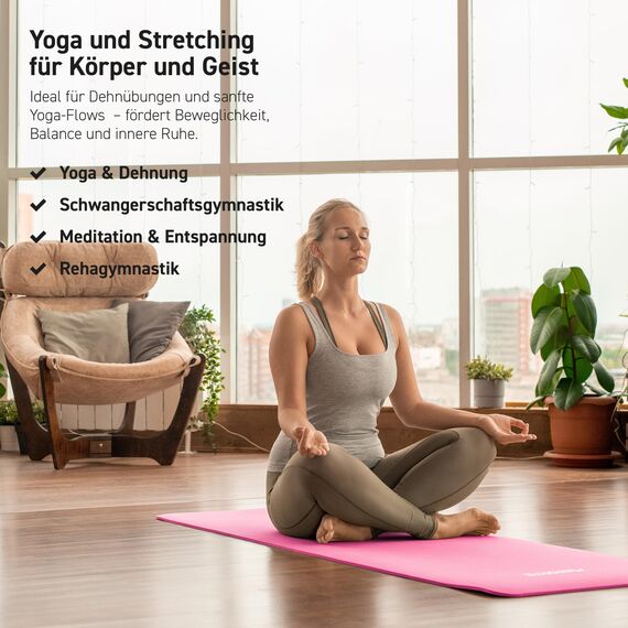 MSPORTS Gymnastikmatte Premium inkl. Tragegurt + Übungsposter + Workout App I Hautfreundliche Fitnessmatte 190 x 100 x 1,5 cm - Pastellpink - Phthalatfreie Yogamatte