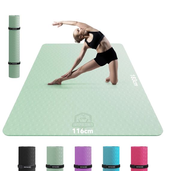 HAPBEAR Yogamatte XXL- Extra Groß Breit Yoga Matte, TPE Sportmatte Fitnessmatte rutschfest 183cm x122cmx6mm Dicke,Ultra Haltbar, Gymnastikmatte für Pilates, Gym, Zuhause, Workout- Grün