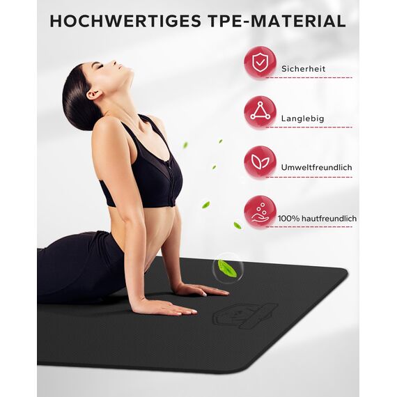 HAPBEAR Yogamatte XXL- Extra Groß Breit Yoga Matte, TPE Sportmatte Fitnessmatte rutschfest 198cm x137cmx6mm Dicke, Ultra Haltbar, Gymnastikmatte für Pilates, Gym, Zuhause, Workout - Schwarz