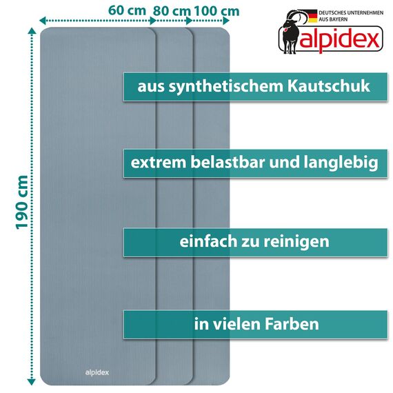 ALPIDEX Yogamatte Extra Dick 1,5 cm Gymnastikmatte 3 Größen E-Book rutschfest Phthalatfrei Fitness Matte Turnen Pilates Sport Physio HIIT Yoga Trainingsmatte Isomatte, Ice Blue, 190 x 80 x 1.5 cm