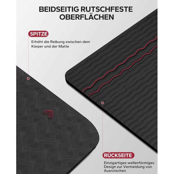 HAPBEAR Yogamatte XXL- Extra Groß Breit Yoga Matte, TPE Sportmatte Fitnessmatte rutschfest 198cm x137cmx6mm Dicke, Ultra Haltbar, Gymnastikmatte für Pilates, Gym, Zuhause, Workout - Schwarz