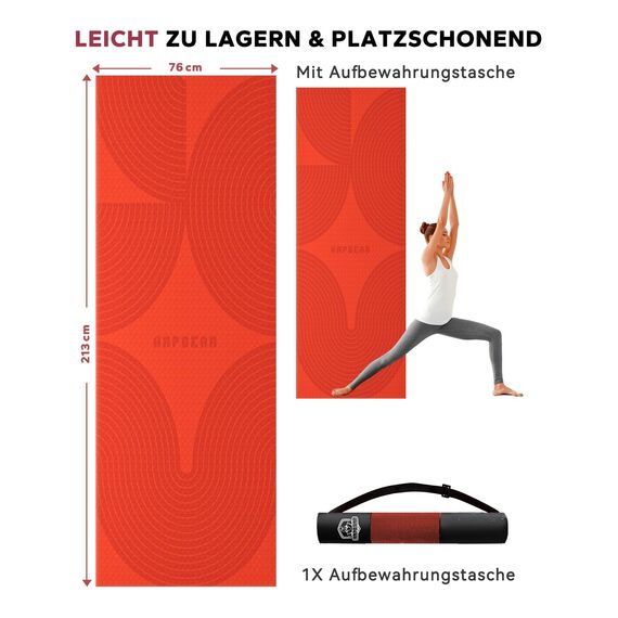 HAPBEAR Yogamatte XXL 213×76 cm – 8 mm Dicke, Doppelseitige Hochdicht PVC Rutschfeste Fitnessmatte & Sportmatte, Extra-Groß, Hohe Rückfederung, Doppelseitig verwendbar für Yoga, Pilates – Orange