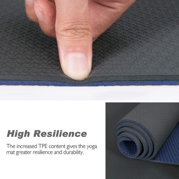 TOPLUS Gymnastikmatte, Yogamatte Gepolstert & rutschfest für Fitness Pilates & Gymnastik mit Tragegurt (Dunkelblau-Grau)