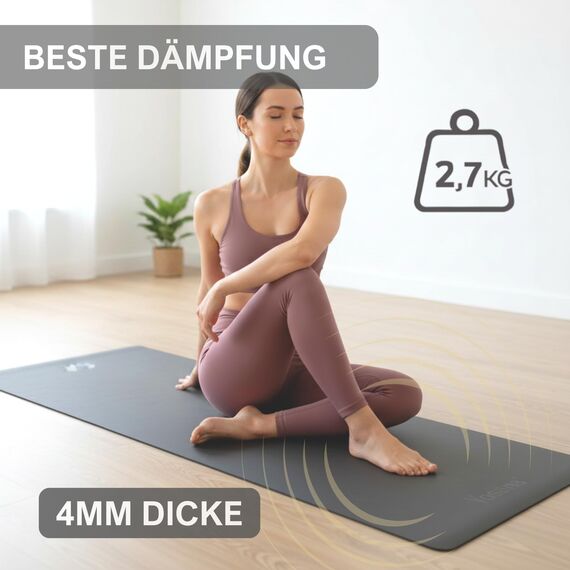 Yosana Yogamatte aus Naturkautschuk | extrem rutschfest | ULTRA GRIP Oberfläche aus ECO PU | extra breit 68cm | inklusive Tragegurt | Yoga matte 183x68cm | 4mm dünn