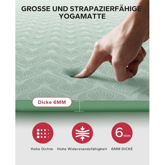 HAPBEAR Yogamatte XXL- Extra Groß Breit Yoga Matte, TPE Sportmatte Fitnessmatte rutschfest 183cm x122cmx6mm Dicke,Ultra Haltbar, Gymnastikmatte für Pilates, Gym, Zuhause, Workout- Grün