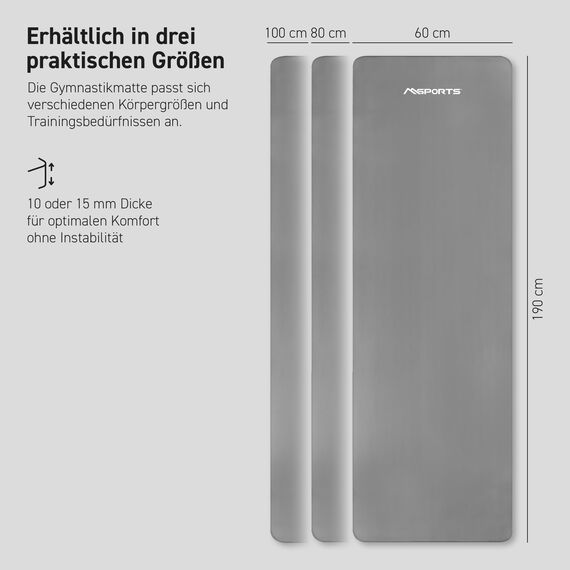 MSPORTS Gymnastikmatte Premium inkl. Tragegurt + Übungsposter + Workout App I Hautfreundliche Fitnessmatte 190 x 80 x 1,5 cm - Anthrazit - Phthalatfreie Yogamatte