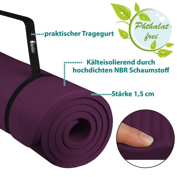 ALPIDEX Yogamatte Extra Dick 1,5 cm Gymnastikmatte 3 Größen E-Book rutschfest Phthalatfrei Fitness Matte Turnen Pilates Sport Physio HIIT Yoga Trainingsmatte Isomatte, Berry, 190 x 100 x 1.5 cm