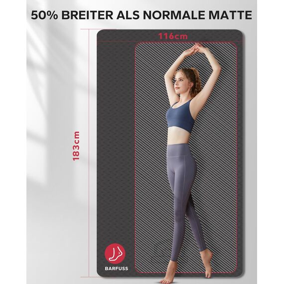HAPBEAR Yogamatte XXL- Extra Groß Breit Yoga Matte, TPE Sportmatte Fitnessmatte Rutschfest 183cm x116cmx6mm Dicke,Ultra Haltbar, Gymnastikmatte für Pilates, Gym, Zuhause, Workout- Schwarz