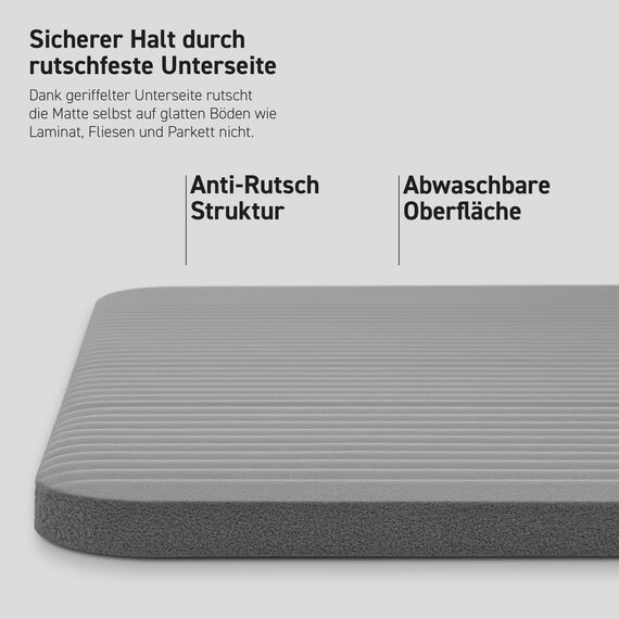 MSPORTS Gymnastikmatte Premium inkl. Tragegurt + Übungsposter + Workout App I Hautfreundliche Fitnessmatte 190 x 60 x 1,0 cm - Anthrazit - Phthalatfreie Yogamatte