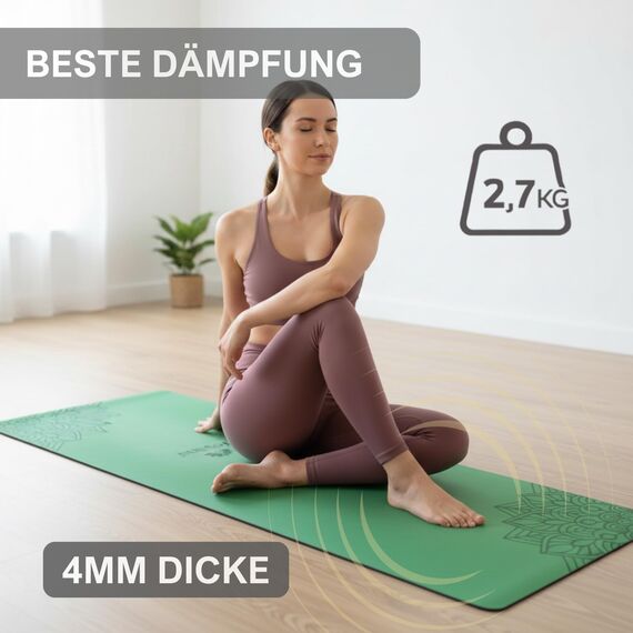 Yosana Yogamatte aus Naturkautschuk | extrem rutschfest | ULTRA GRIP Oberfläche aus ECO PU | extra breit 68cm | Yoga matte 183x68cm | 4mm dünn