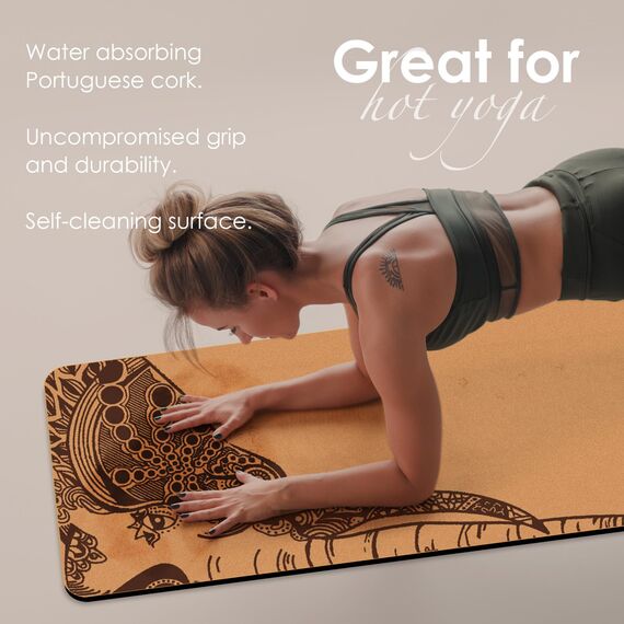 Kork-Yogamatte, rutschfest, einzigartiges Design, natürlicher Kork, TPE-Material, Fitness-Trainingsmatte mit Tragetasche und Gurt, für Zuhause, Pilates, Aerobic Fitnessstudio und Workout (183 x 61 cm)
