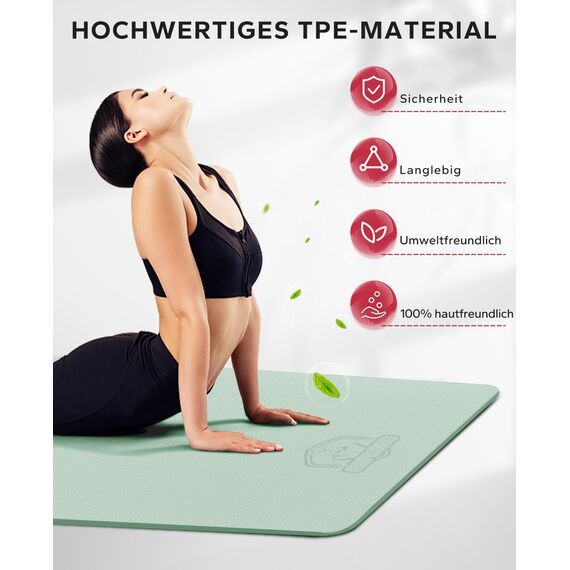 HAPBEAR Yogamatte XXL- Extra Groß Breit Yoga Matte, TPE Sportmatte Fitnessmatte rutschfest 183cm x122cmx6mm Dicke,Ultra Haltbar, Gymnastikmatte für Pilates, Gym, Zuhause, Workout- Grün