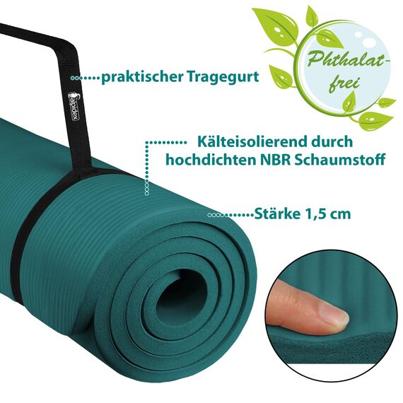 ALPIDEX Yogamatte Extra Dick 1,5 cm Gymnastikmatte 3 Größen E-Book rutschfest Phthalatfrei Fitness Matte Turnen Pilates Sport Physio HIIT Yoga Trainingsmatte Isomatte, Petrol, 190 x 60 x 1.5 cm