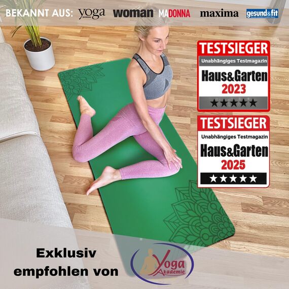 Yosana Yogamatte aus Naturkautschuk | extrem rutschfest | ULTRA GRIP Oberfläche aus ECO PU | extra breit 68cm | Yoga matte 183x68cm | 4mm dünn