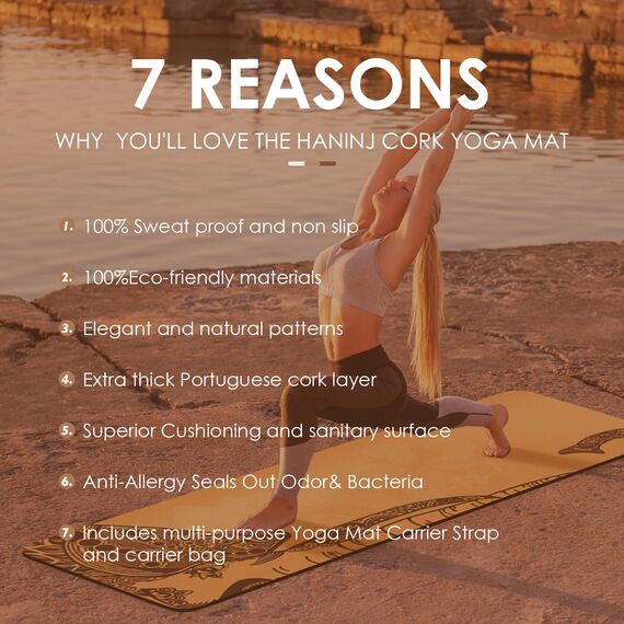 Kork-Yogamatte, rutschfest, einzigartiges Design, natürlicher Kork, TPE-Material, Fitness-Trainingsmatte mit Tragetasche und Gurt, für Zuhause, Pilates, Aerobic Fitnessstudio und Workout (183 x 61 cm)