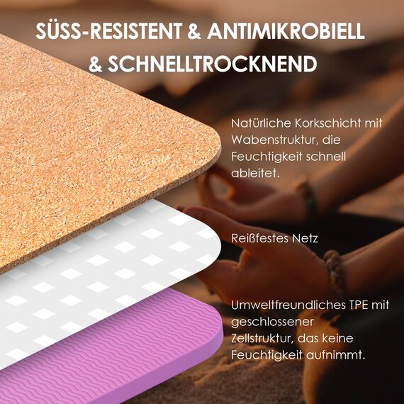 Haninj® Yogamatte-Kork, Rutschfest, Einzigartiges Design, Extradick Natürlicher Kork, TPE Fitness-Trainingsmatte mit Tragetasche und Gurt, für Zuhause, Pilates, Aerobic Fitnessstudio und Workout