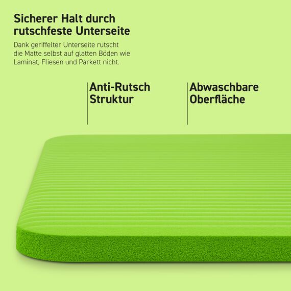 MSPORTS Gymnastikmatte Premium inkl. Tragegurt + Übungsposter + Workout App I Hautfreundliche Fitnessmatte 190 x 100 x 1,5 cm - Lindengrün - Phthalatfreie Yogamatte