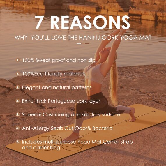 Haninj Yogamatte kork rutschfest Schadstofffrei INKLUSIVE Tragetasche und Gurt