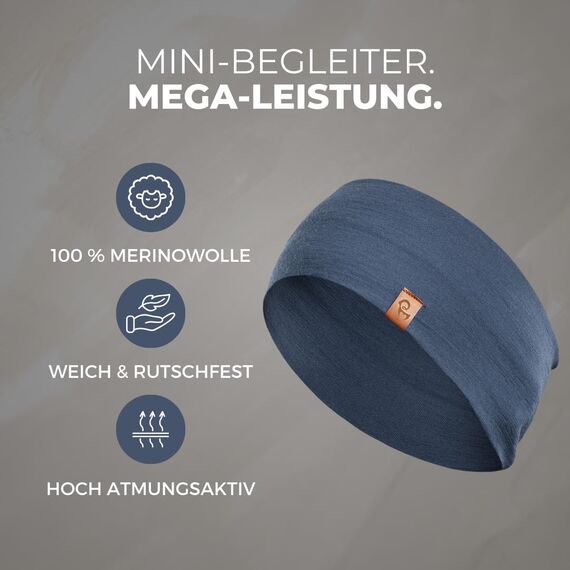 menique 100% Merino Damen Stirnband: menique rutschfeste Schweißbandbreite Ohrwärmer für das Laufen Wandern Yoga Sport-Stirnbänder für Feuchtigkeitsableitung und Haarband (Universal, Denim)
