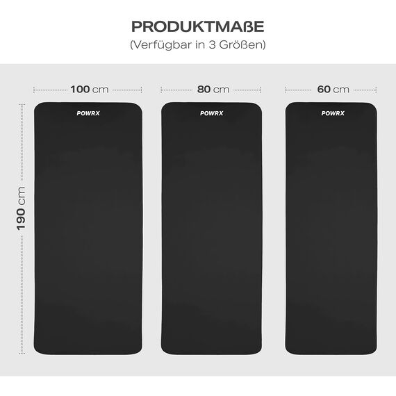 POWRX Gymnastikmatte I Yogamatte (Schwarz, 190 x 80 x 1,5 cm) Inklusive Tragegurt + Tasche + Free Exercise Poster I Hautfreundliche Sportmatte Fitnessmatte rutschfest phthalatfrei