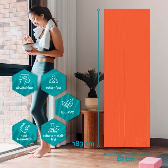 #DoYourYoga - Fitnessmatte Yogamatte »Kirana« aus ECO-PVC - 183 x 61 x 0,4 cm - rutschfest & robust - Gymnastikmatte ideal für Yoga, Pilates, Workout, Outdoor, Gym & Home - Kürbis