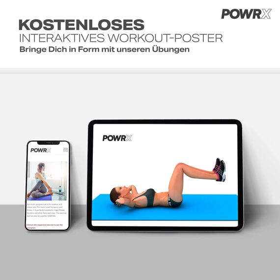 POWRX Gymnastikmatte I Yogamatte (Schwarz, 190 x 80 x 1,5 cm) Inklusive Tragegurt + Tasche + Free Exercise Poster I Hautfreundliche Sportmatte Fitnessmatte rutschfest phthalatfrei