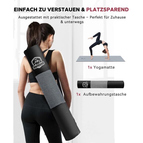 HAPBEAR Yogamatte Große 183×91×0,6 cm –Yoga matte XXL, Rutschfeste, Zweifarbige PVC-Yogamatte Mit Hoher Dämpfung – Ideal Für Yoga, Pilates Und Training Zu Hause + Netzbeutel