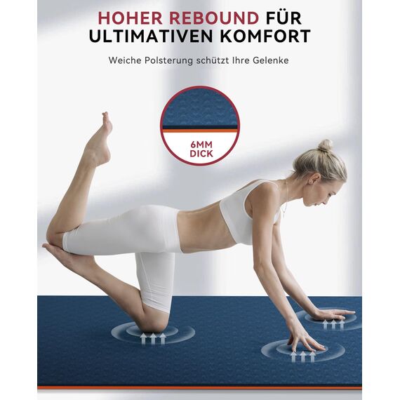 HAPBEAR Yogamatte XXL-183cmx91cmx6mm Dicke, Extra Groß Rutschfest Breit Yoga Matte, Gymnastikmatte Sportmatte Fitnessmatte,TPE Matte Trainingsmatte,Inklusive Resistance Bands & Tragetasche,Marineblau