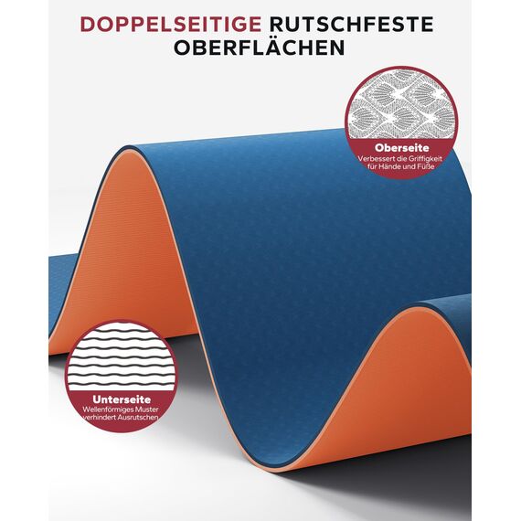 HAPBEAR Yogamatte XXL-183cmx91cmx6mm Dicke, Extra Groß Rutschfest Breit Yoga Matte, Gymnastikmatte Sportmatte Fitnessmatte,TPE Matte Trainingsmatte,Inklusive Resistance Bands & Tragetasche,Marineblau