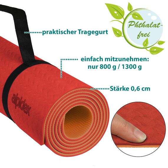 ALPIDEX Yogamatte rutschfest 190 x 61 x 0.6 cm | 190 x 90 x 0.6 cm E-Book Phthalatfreie Fitness TPE Matte Gymnastik Turnen Pilates Sport Yoga Trainingsmatte, Salmon/Apricot, 190 x 90 x 0.6 cm