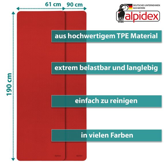 ALPIDEX Yogamatte rutschfest 190 x 61 x 0.6 cm | 190 x 90 x 0.6 cm E-Book Phthalatfreie Fitness TPE Matte Gymnastik Turnen Pilates Sport Yoga Trainingsmatte, Salmon/Apricot, 190 x 61 x 0.6 cm