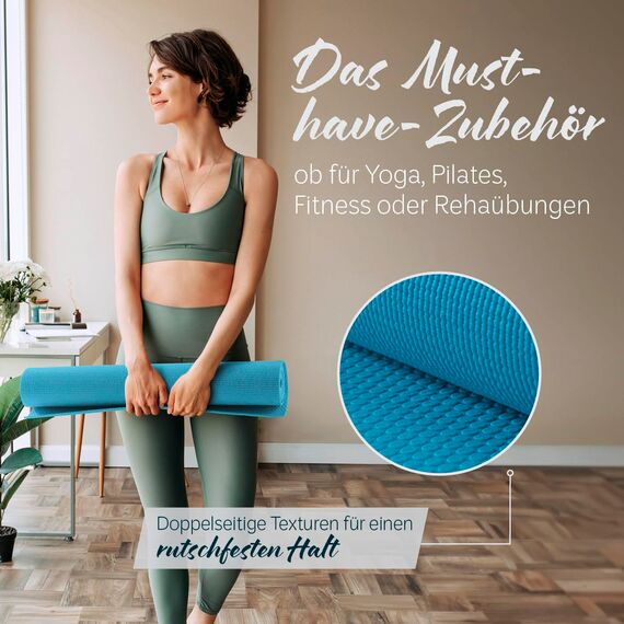 DoYourYoga Fitnessmatte Yogamatte »Kirana« aus ECO-PVC - 183 x 61 x 0,4 cm - rutschfest & robust - Gymnastikmatte Yoga Matte Trainingsmatte Pilates Workout - Petrol