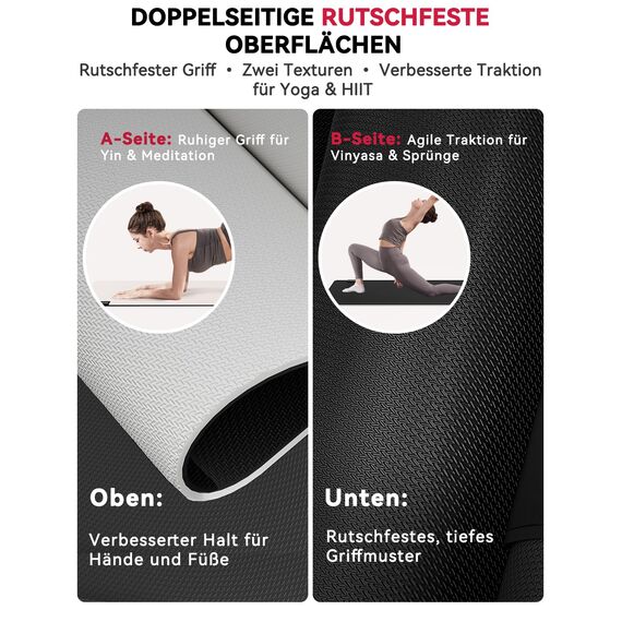 HAPBEAR Yogamatte aus 100% Naturkautschuk - 183×76 cm ×5mm Doppelseitiges Gummi, Extrem Rutschfest/Ultra Grip, Große Yoga Matte Hohe Stoßdämpfung für Profi Yoga & Pilates, Inklusive Resistance Band-09